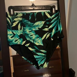 Tropical Pattern High Waisted Bikini Bottoms